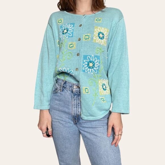 Vintage NWT deadstock floral embroidered knit cardigan Timberlea - Large - Picture 6 of 8